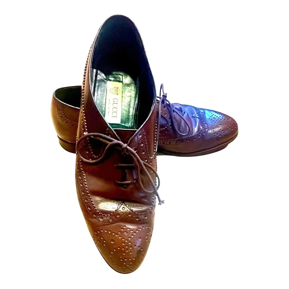 Gucci Brand New Authentic Men Dark Burgundy Brogue Oxfords Size 11 Made in Italy Gucci Red Crocodile Oxfords With Brogue Details Men main image 2